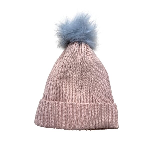Womens Ribbed Knit Peach GH Bass and Co Beanie Hat With Faux Fur Pom One Size - Picture 2 of 8
